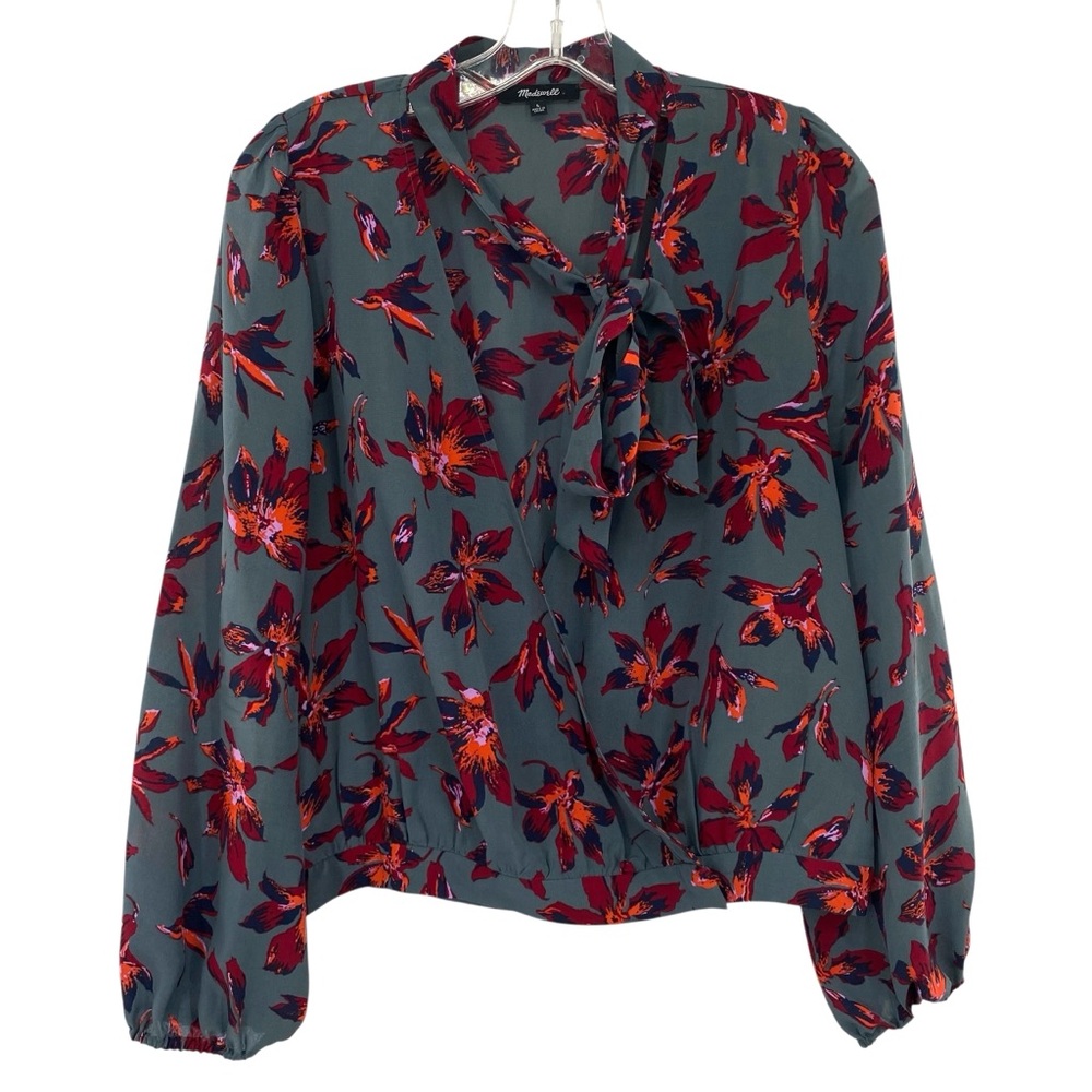 Madewell Silk Tie Neck Wrap Top in Winter Orchid